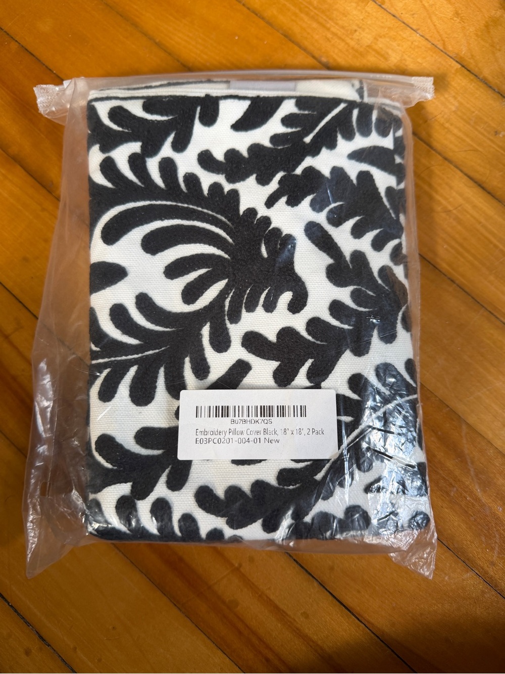 Black and White Embroidered Pillow Cover Set - 2 Pack